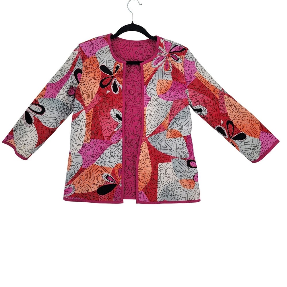 Colorful Abstract Embroidered Art Jacket Women's Small Lightweight Boho‎ - Picture 2 of 3